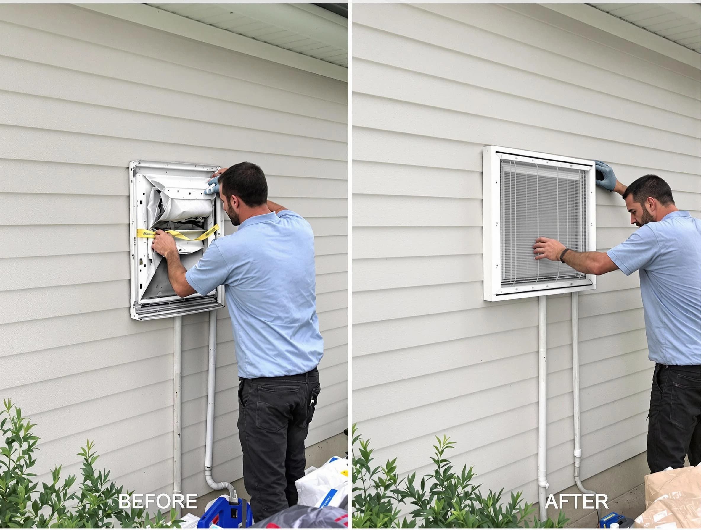 Carnegie Dryer Vent Cleaning technician installing high-quality dryer vent cover at a residential property in Carnegie