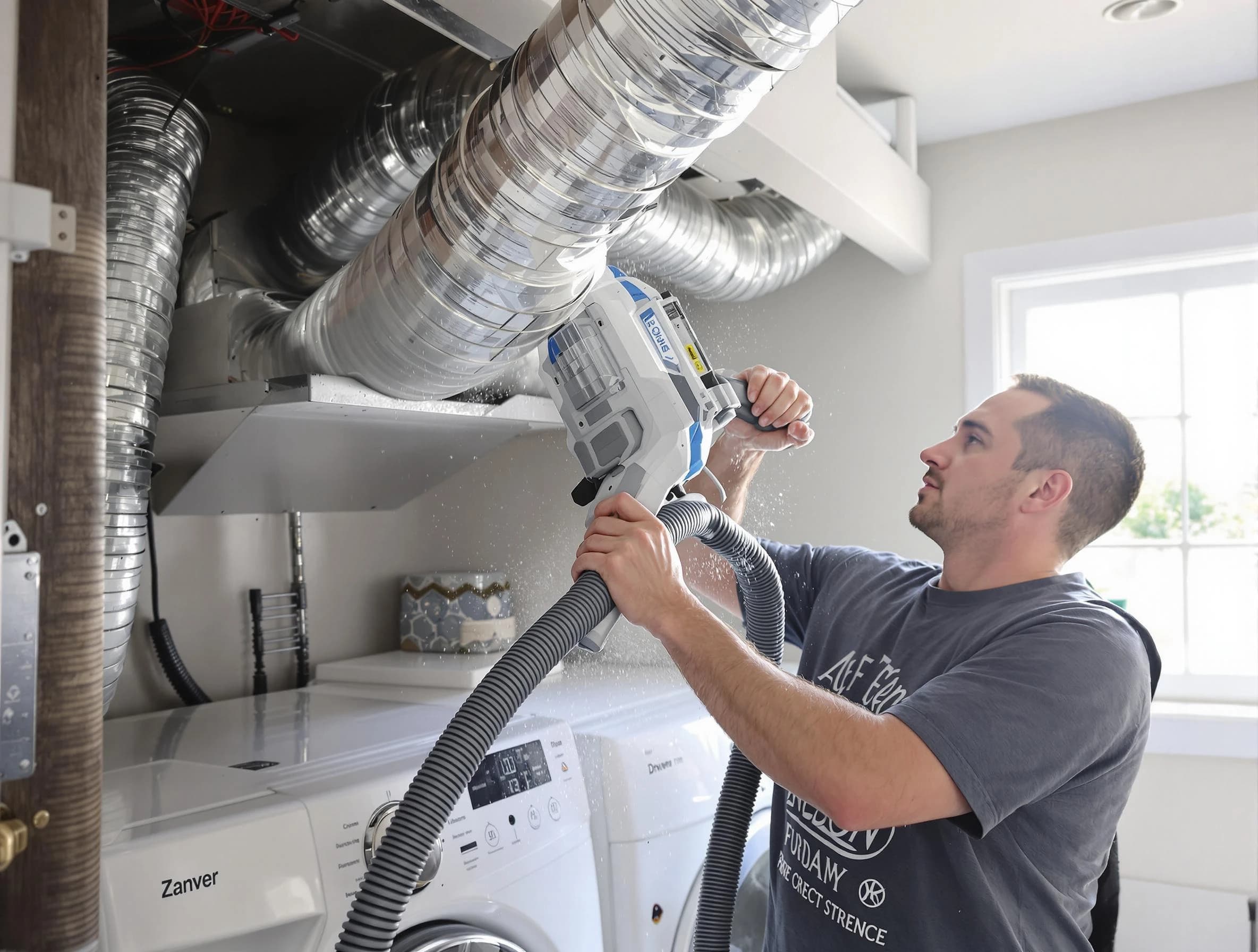 Carnegie Dryer Vent Cleaning specialist cleaning deep within a dryer vent duct system in Carnegie