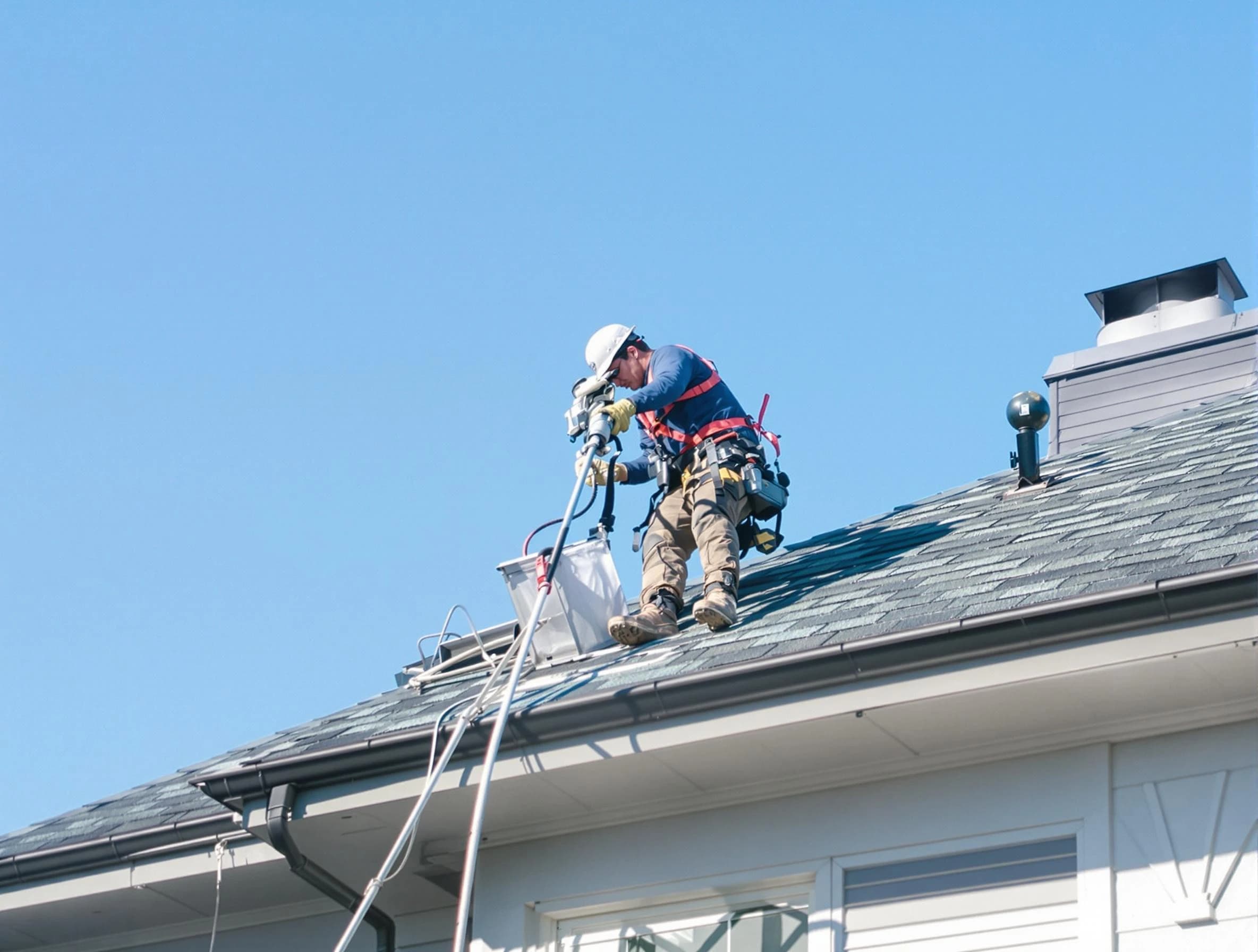 Carnegie Dryer Vent Cleaning certified technician cleaning a roof-mounted dryer vent system in Carnegie