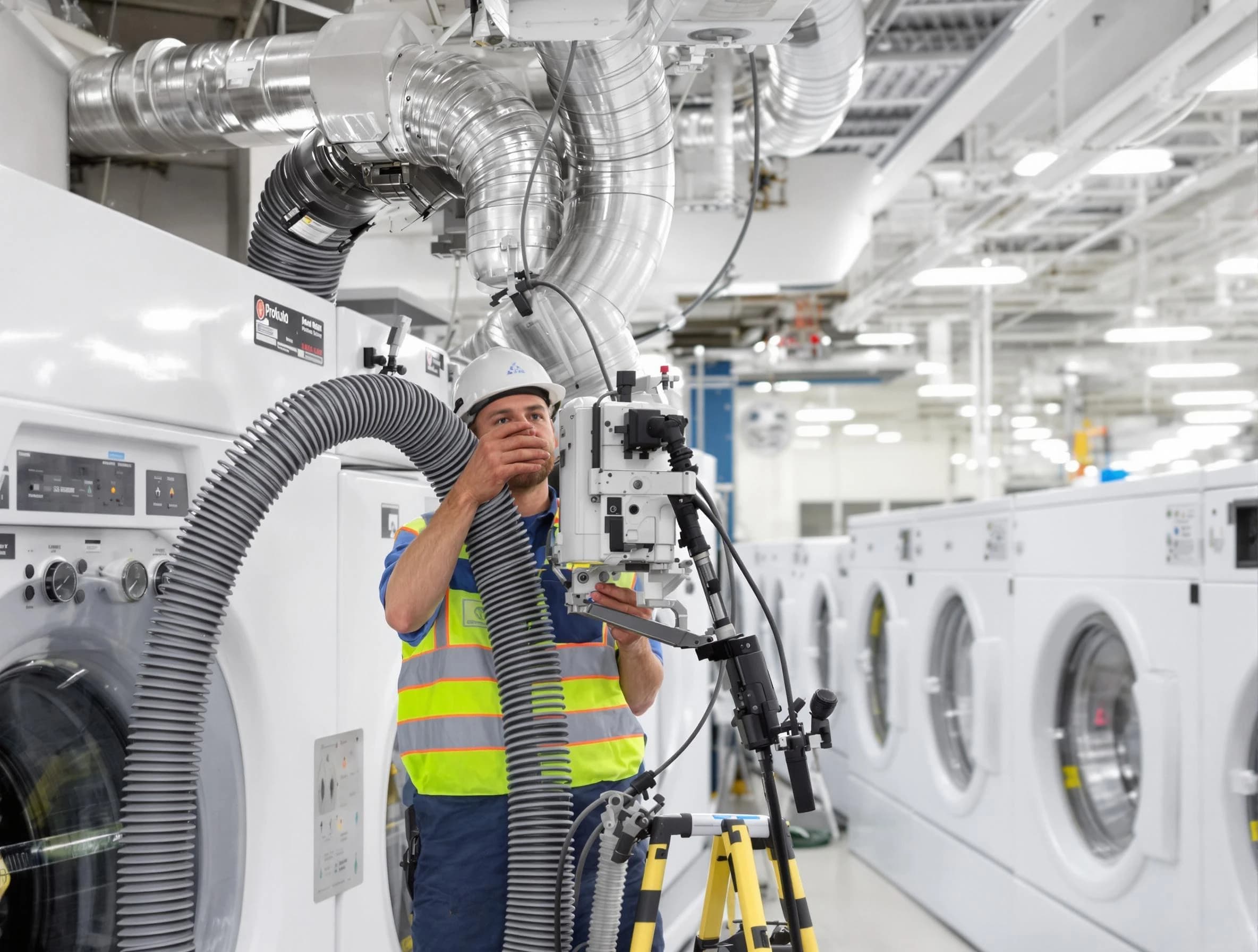 Carnegie Dryer Vent Cleaning team performing commercial-grade dryer vent cleaning at a business facility in Carnegie