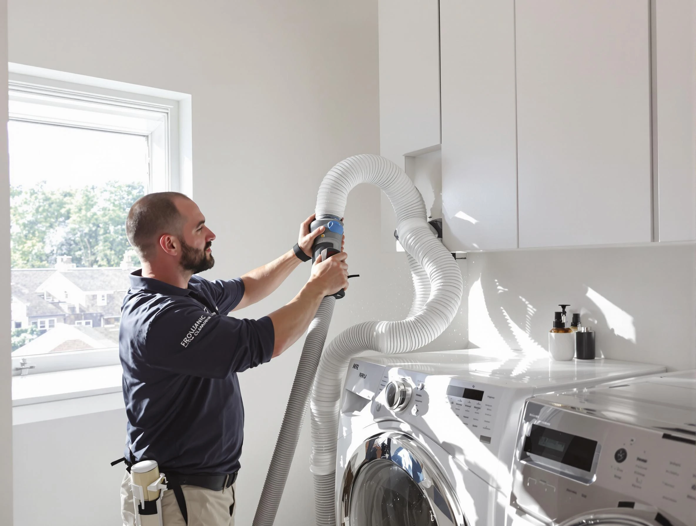 Certified Carnegie Dryer Vent Cleaning technician performing dryer vent cleaning in Carnegie