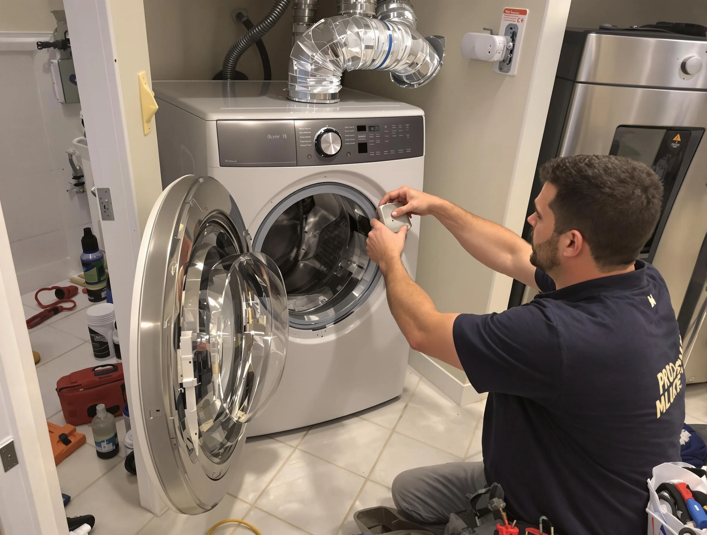 Carnegie Dryer Vent Cleaning technician performing precise dryer vent hose installation in Carnegie